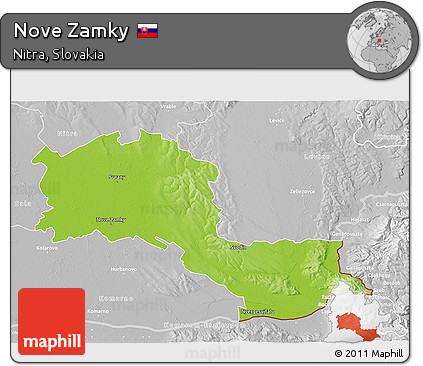 Physical 3D Map of Nove Zamky, lighten, desaturated