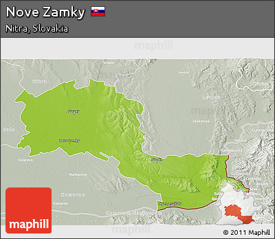 Physical 3D Map of Nove Zamky, lighten, semi-desaturated