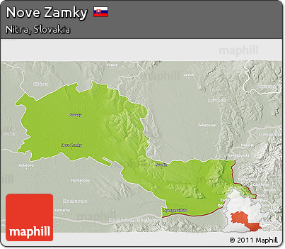 Physical 3D Map of Nove Zamky, lighten, semi-desaturated