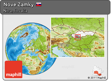 Physical Location Map of Nove Zamky, highlighted country, highlighted parent region