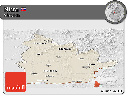 Shaded Relief Panoramic Map of Nitra, lighten, desaturated