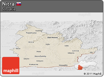 Shaded Relief Panoramic Map of Nitra, lighten, desaturated