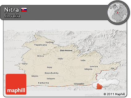 Shaded Relief Panoramic Map of Nitra, lighten, semi-desaturated