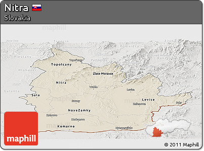 Shaded Relief Panoramic Map of Nitra, lighten, semi-desaturated