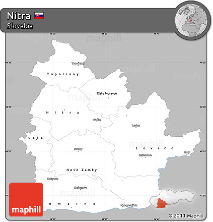 Gray Simple Map of Nitra, single color outside