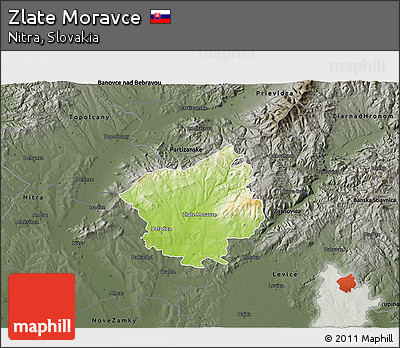 Physical 3D Map of Zlate Moravce, darken, semi-desaturated