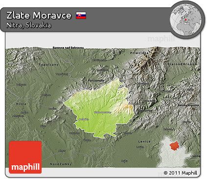 Physical 3D Map of Zlate Moravce, darken, semi-desaturated