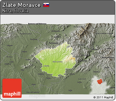 Physical 3D Map of Zlate Moravce, darken, semi-desaturated