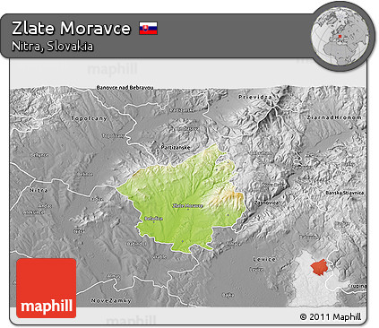 Physical 3D Map of Zlate Moravce, desaturated