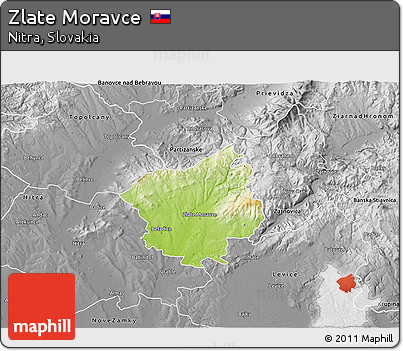 Physical 3D Map of Zlate Moravce, desaturated