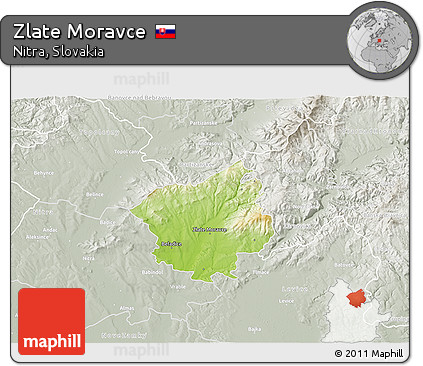 Physical 3D Map of Zlate Moravce, lighten, semi-desaturated