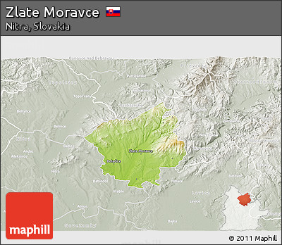 Physical 3D Map of Zlate Moravce, lighten, semi-desaturated
