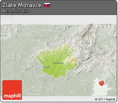 Physical 3D Map of Zlate Moravce, lighten, semi-desaturated