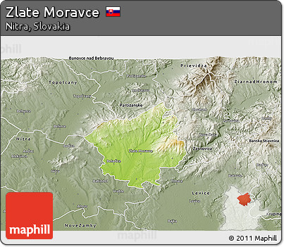 Physical 3D Map of Zlate Moravce, semi-desaturated