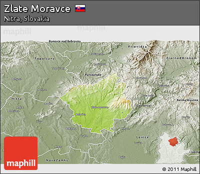 Physical 3D Map of Zlate Moravce, semi-desaturated