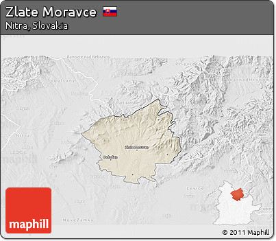 Shaded Relief 3D Map of Zlate Moravce, lighten, desaturated