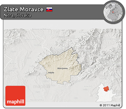 Shaded Relief 3D Map of Zlate Moravce, lighten, semi-desaturated