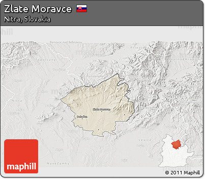 Shaded Relief 3D Map of Zlate Moravce, lighten, semi-desaturated