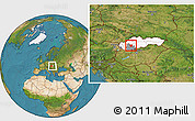 Satellite Location Map of Zlate Moravce, highlighted country, highlighted parent region, within the entire country