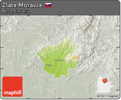 Physical Map of Zlate Moravce, lighten, semi-desaturated