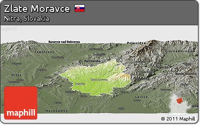 Physical Panoramic Map of Zlate Moravce, darken, semi-desaturated