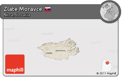 Shaded Relief Panoramic Map of Zlate Moravce, cropped outside