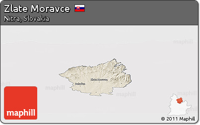 Shaded Relief Panoramic Map of Zlate Moravce, cropped outside