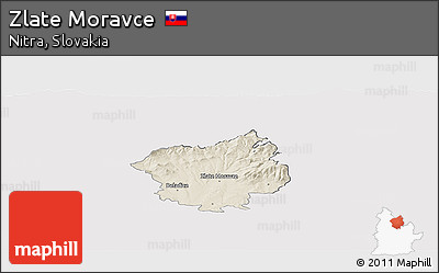 Shaded Relief Panoramic Map of Zlate Moravce, cropped outside