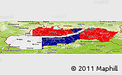 Flag Panoramic Map of Slovakia, physical outside, flag aligned to the middle