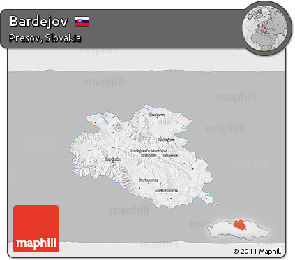 Gray 3D Map of Bardejov, single color outside