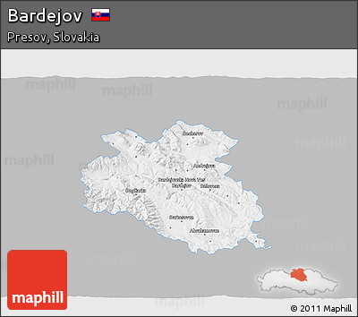 Gray 3D Map of Bardejov, single color outside