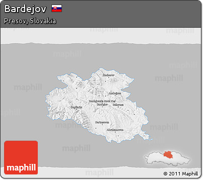 Gray 3D Map of Bardejov, single color outside