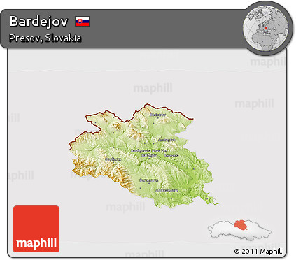 Physical 3D Map of Bardejov, cropped outside