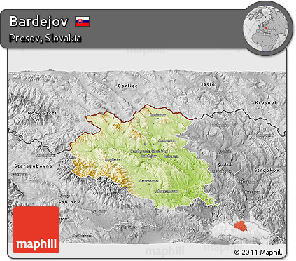 Physical 3D Map of Bardejov, desaturated