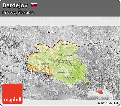 Physical 3D Map of Bardejov, desaturated