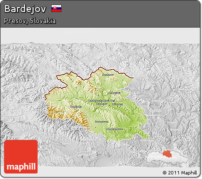 Physical 3D Map of Bardejov, lighten, desaturated