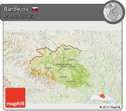 Physical 3D Map of Bardejov, lighten