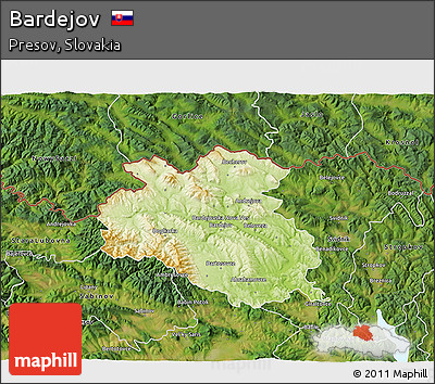 Physical 3D Map of Bardejov, satellite outside