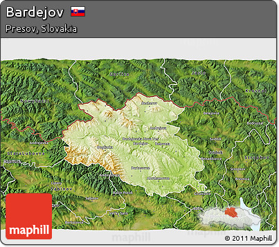 Physical 3D Map of Bardejov, satellite outside