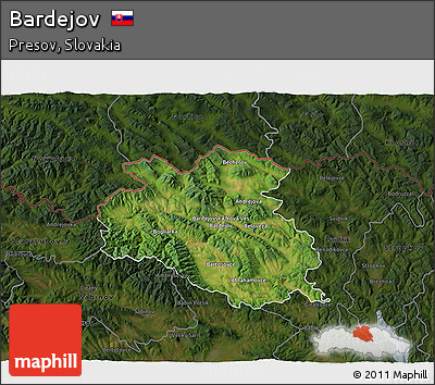 Satellite 3D Map of Bardejov, darken