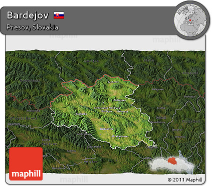 Satellite 3D Map of Bardejov, darken