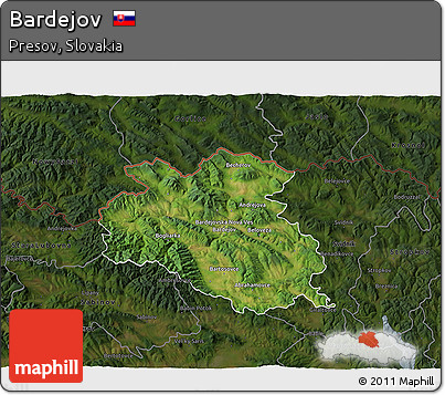 Satellite 3D Map of Bardejov, darken