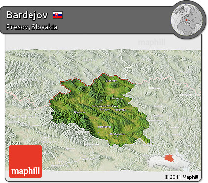 Satellite 3D Map of Bardejov, lighten