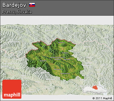 Satellite 3D Map of Bardejov, lighten