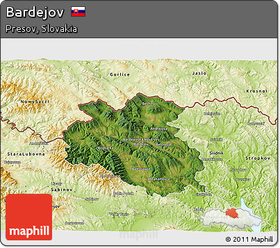 Satellite 3D Map of Bardejov, physical outside