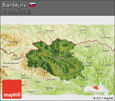 Satellite 3D Map of Bardejov, physical outside