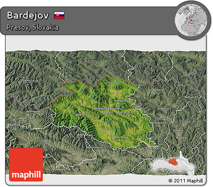 Satellite 3D Map of Bardejov, semi-desaturated