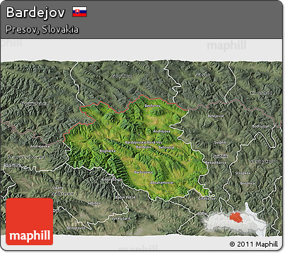 Satellite 3D Map of Bardejov, semi-desaturated