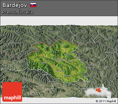 Satellite 3D Map of Bardejov, semi-desaturated