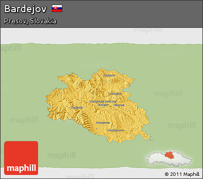 Savanna Style 3D Map of Bardejov, single color outside